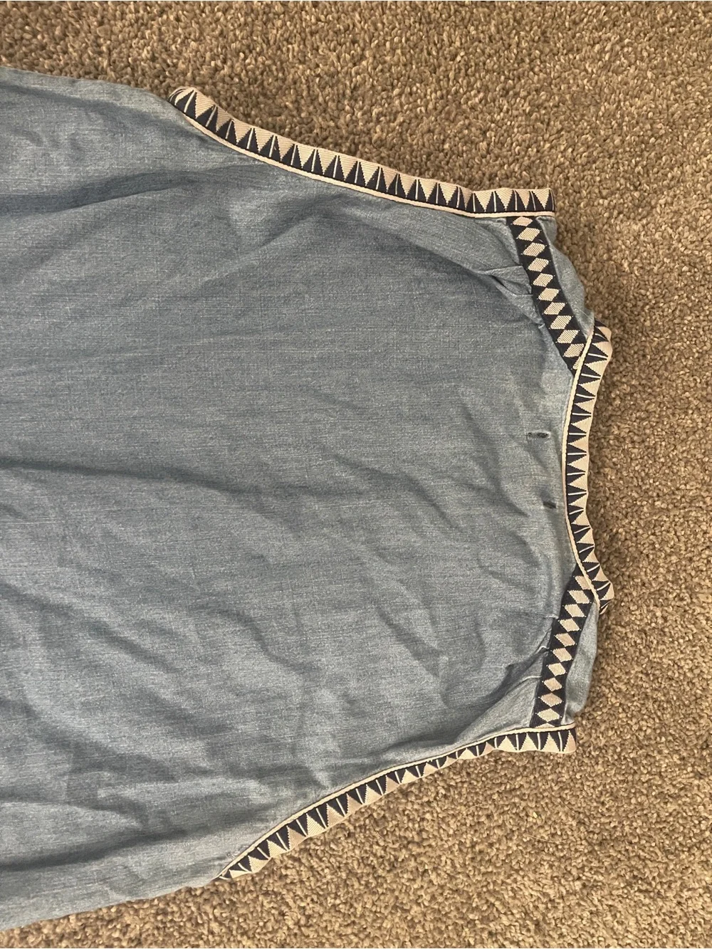 J.Crew Chambray Shift Dress 100% cotton Blue Embroidered Trim Sleeveless Size 6